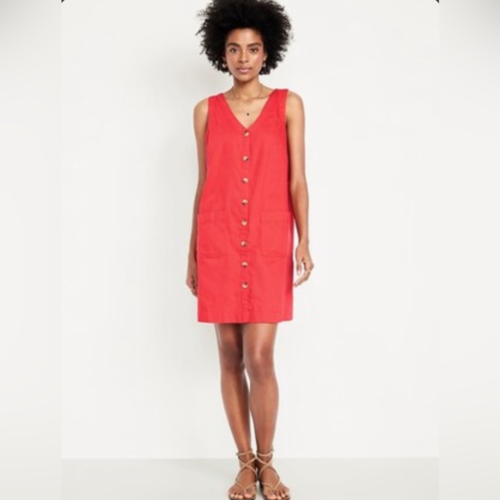 Old Navy Red Button Front Sleeveless Dress